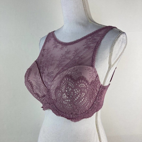 34DDD VICTORIA SECRET DREAM ANGELS High Neck Lined Demi Lace Bra Lt Purple Lace - Picture 2 of 9